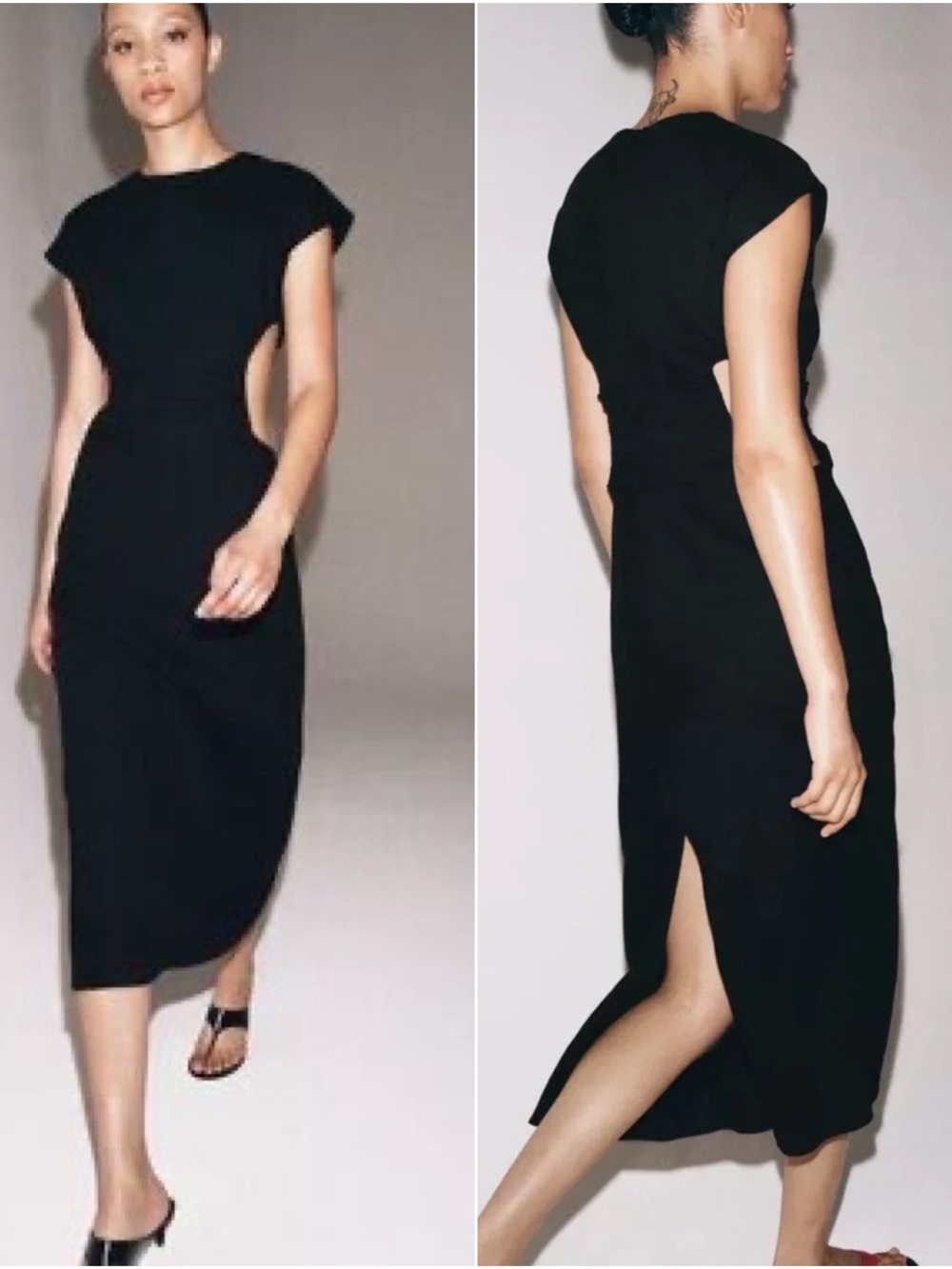 Zara Black Cutout Midi Dress — linen blend, NWT